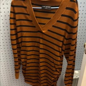 Lane Bryant Rust and Black Striped V-Neck Sweater